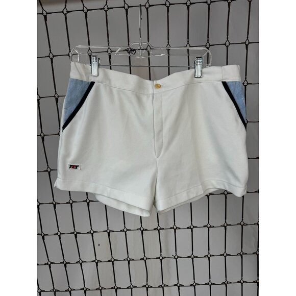 Vintage 80s TES Tennis Shorts Mens White With Blue & Black Accents - Picture 1 of 16